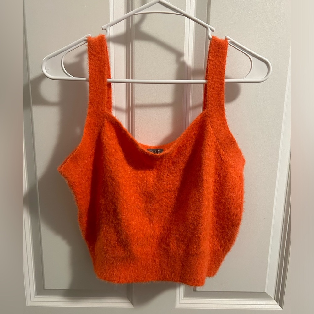NWT Francesca’s Cupcake Orange Fuzzy Tank Top Size L